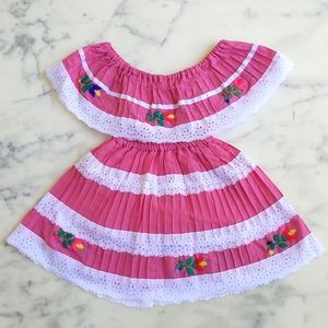NWOT. Multi Color Embroidered Flowers and Lace Ruffled Dress.